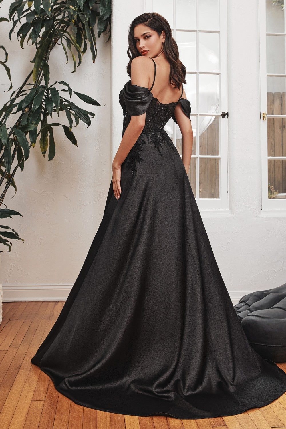 Satin Off The Shoulder A-Line Gown By Cinderella Divine -OC012