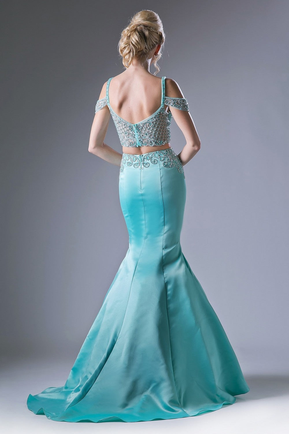 Beaded 2 Piece Satin Mermaid Gown By Cinderella Divine -P209