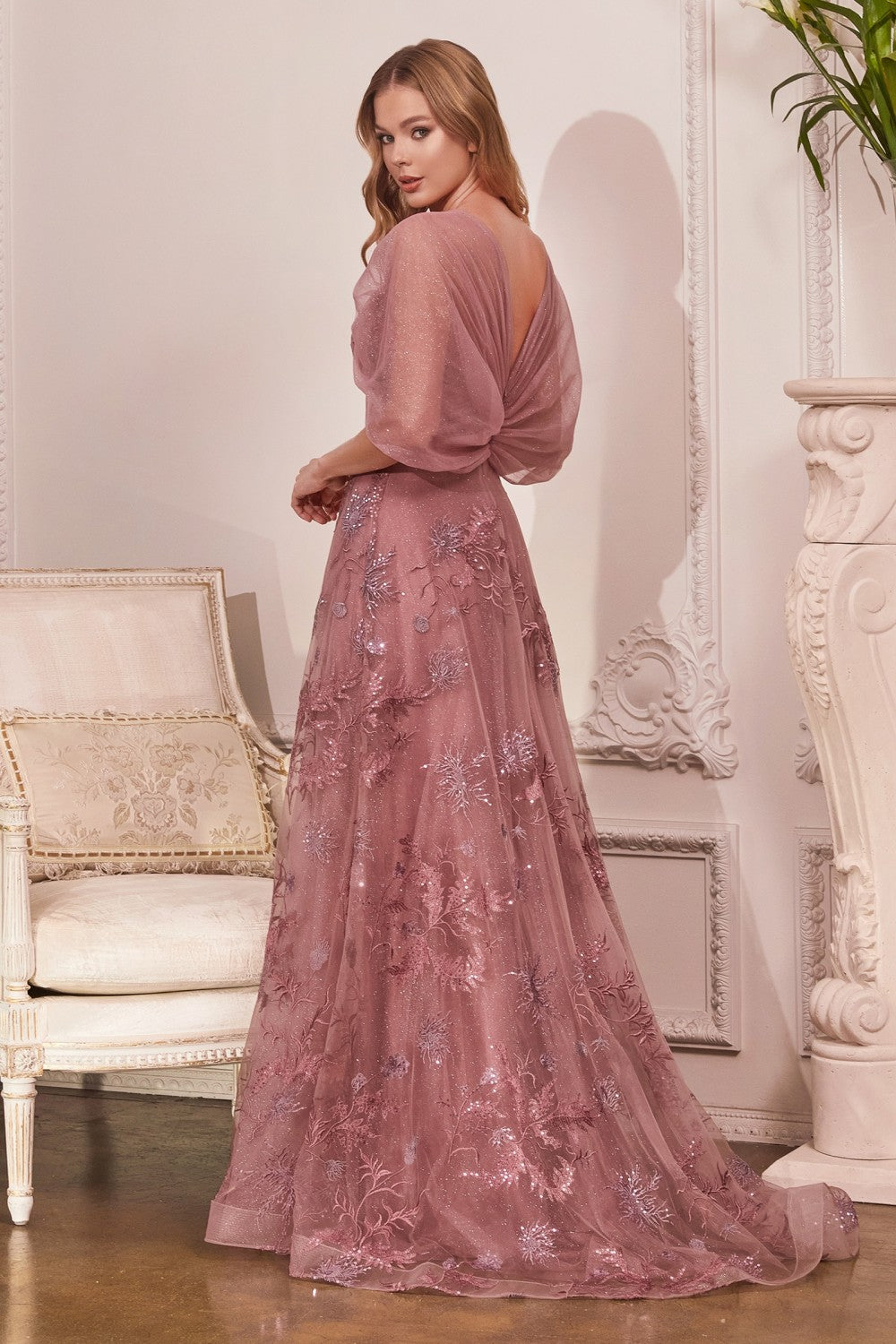 Floral Applique Off Shoulder Gown By Cinderella Divine -OC008