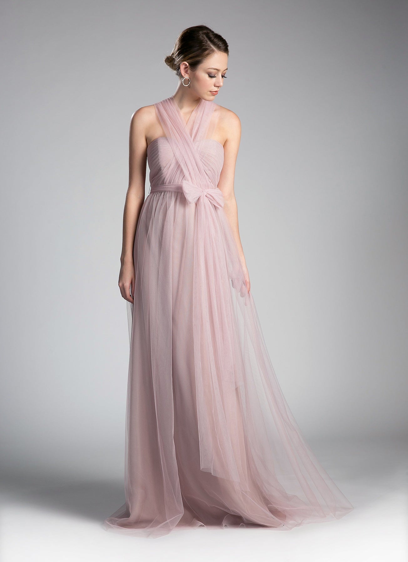 Pleated Long Convertible Tulle Dress By Cinderella Divine -ET322