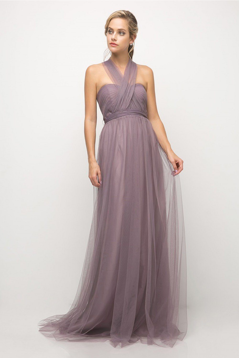 Pleated Long Convertible Tulle Dress By Cinderella Divine -ET322