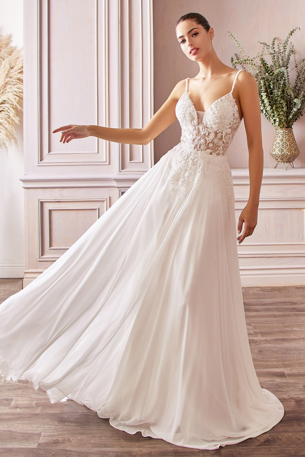 Applique A-Line Chiffon Gown By Cinderella Divine -TY11