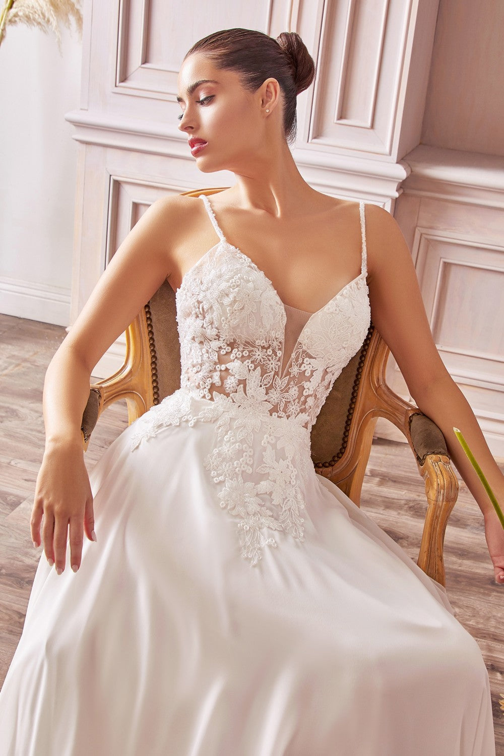 Applique A-Line Chiffon Gown By Cinderella Divine -TY11