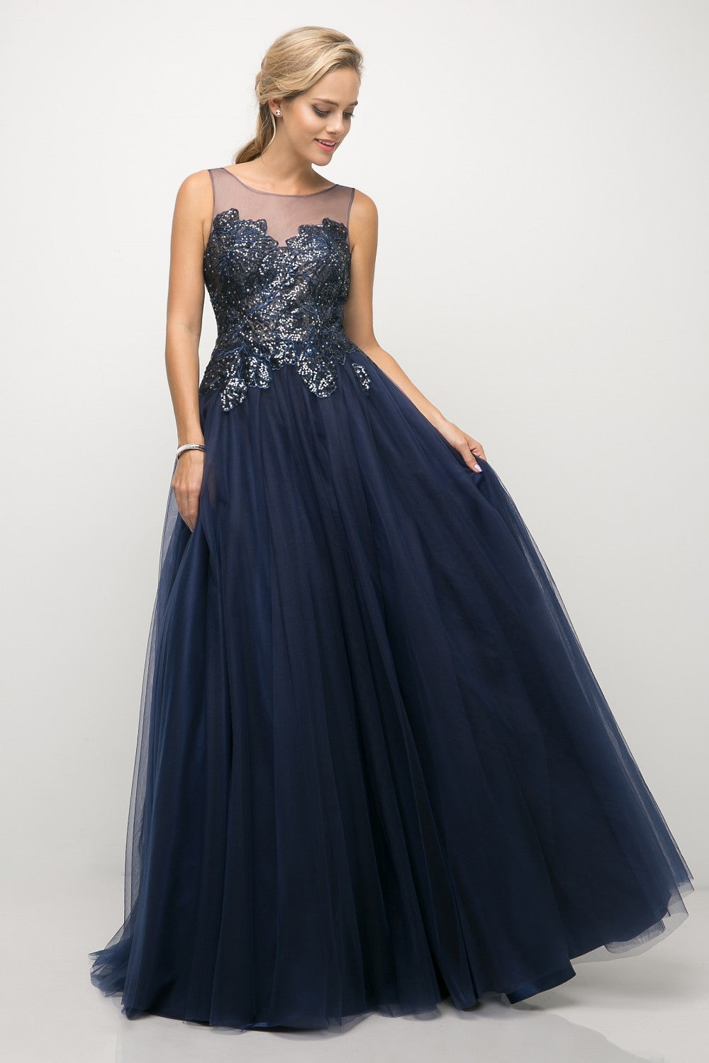 MyFashion.com - A-line tulle gown with lace bodice and illusion neckline(UE009) - Cinderella Divine promdress eveningdress fashion partydress weddingdress 
 gown homecoming promgown weddinggown