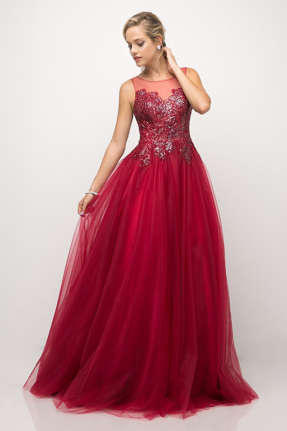 MyFashion.com - A-line tulle gown with lace bodice and illusion neckline(UE009) - Cinderella Divine promdress eveningdress fashion partydress weddingdress 
 gown homecoming promgown weddinggown