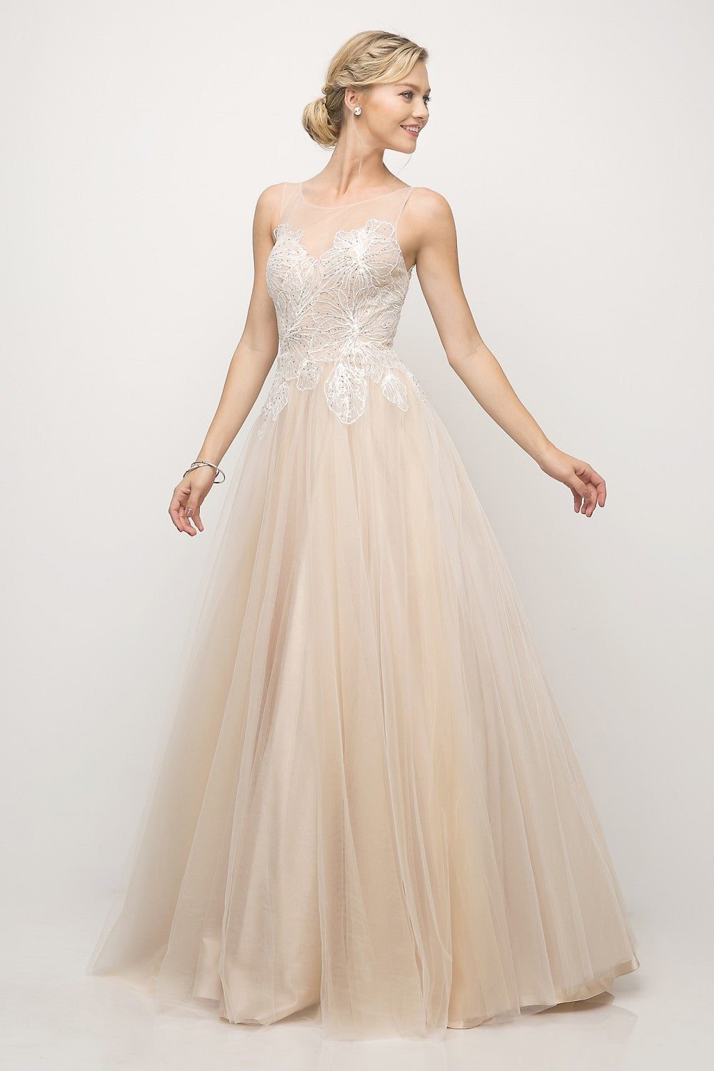 MyFashion.com - A-line tulle gown with lace bodice and illusion neckline(UE009) - Cinderella Divine promdress eveningdress fashion partydress weddingdress 
 gown homecoming promgown weddinggown