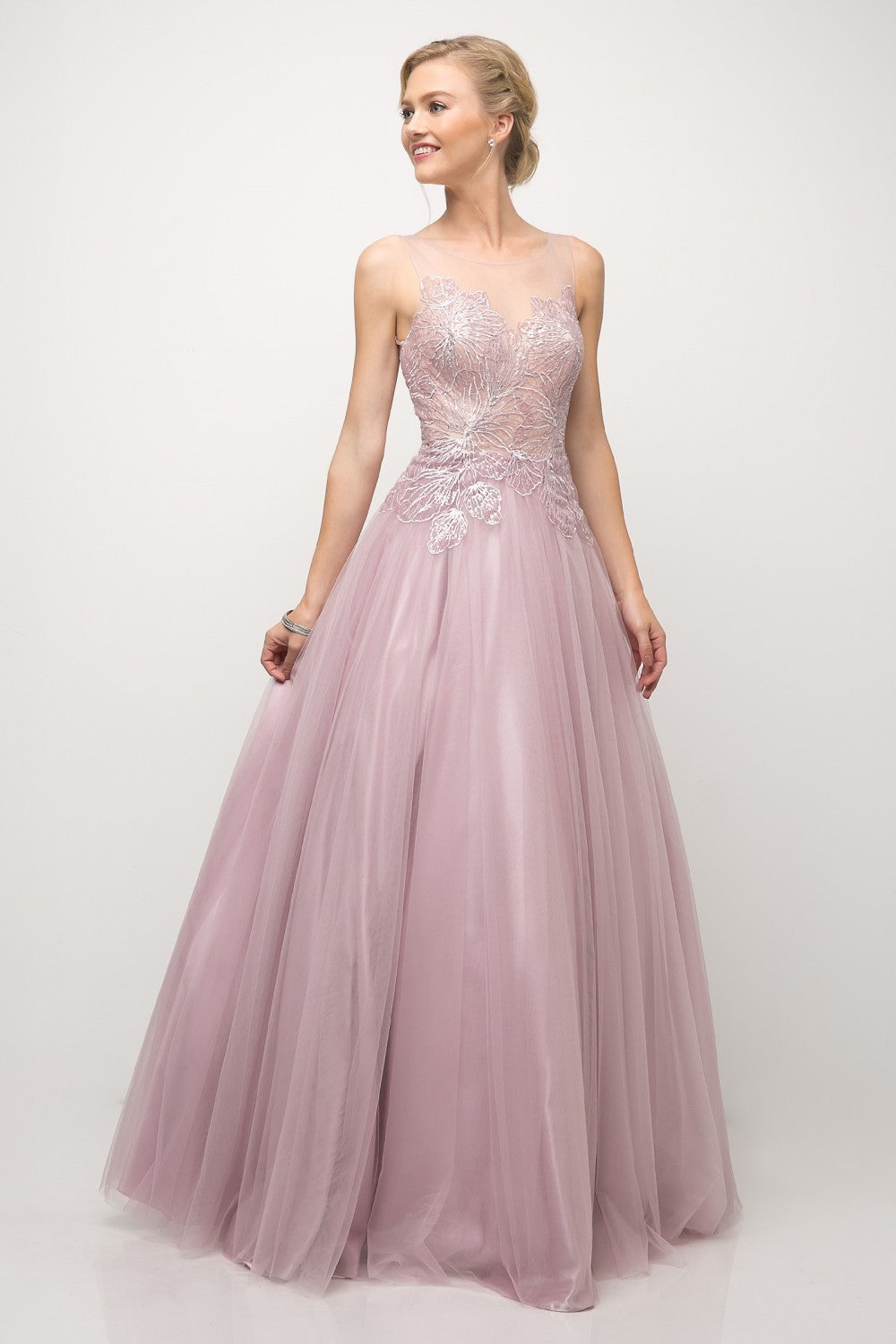 MyFashion.com - A-line tulle gown with lace bodice and illusion neckline(UE009) - Cinderella Divine promdress eveningdress fashion partydress weddingdress 
 gown homecoming promgown weddinggown