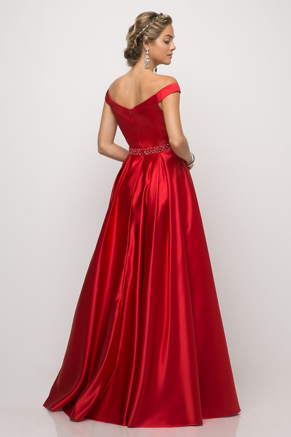 MyFashion.com - Off the shoulder satin ball gown with beaded belt and pockets.(UT257) - Cinderella Divine promdress eveningdress fashion partydress weddingdress 
 gown homecoming promgown weddinggown 