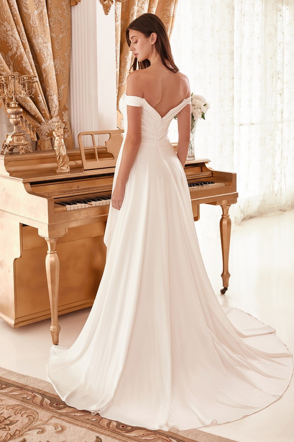 Draped Off The Shoulder Bridal Gown With Overskirt By Cinderella Divine -WN315