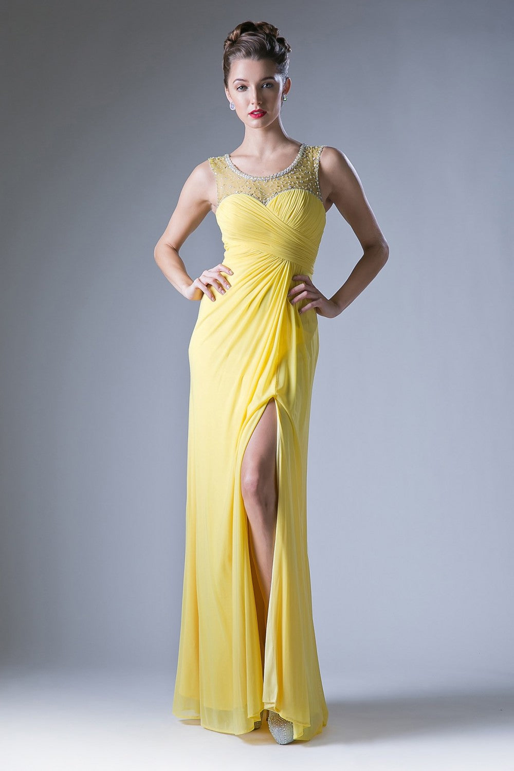 Beaded Chiffon Sheath Dress By Cinderella Divine -XP13