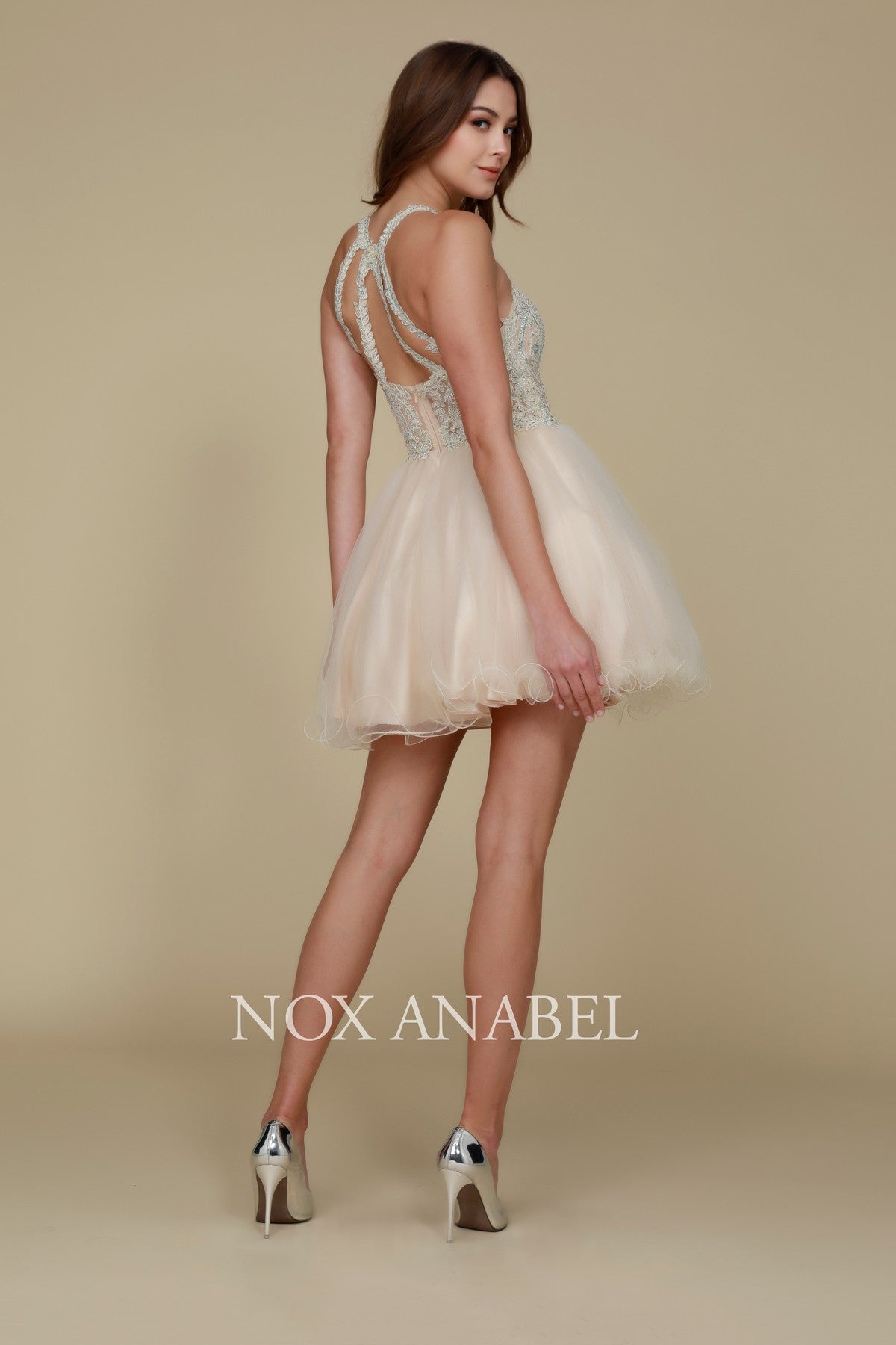 Fully Lined Sparkly Lace Tulle Cocktail Dress By Nox Anabel -B652