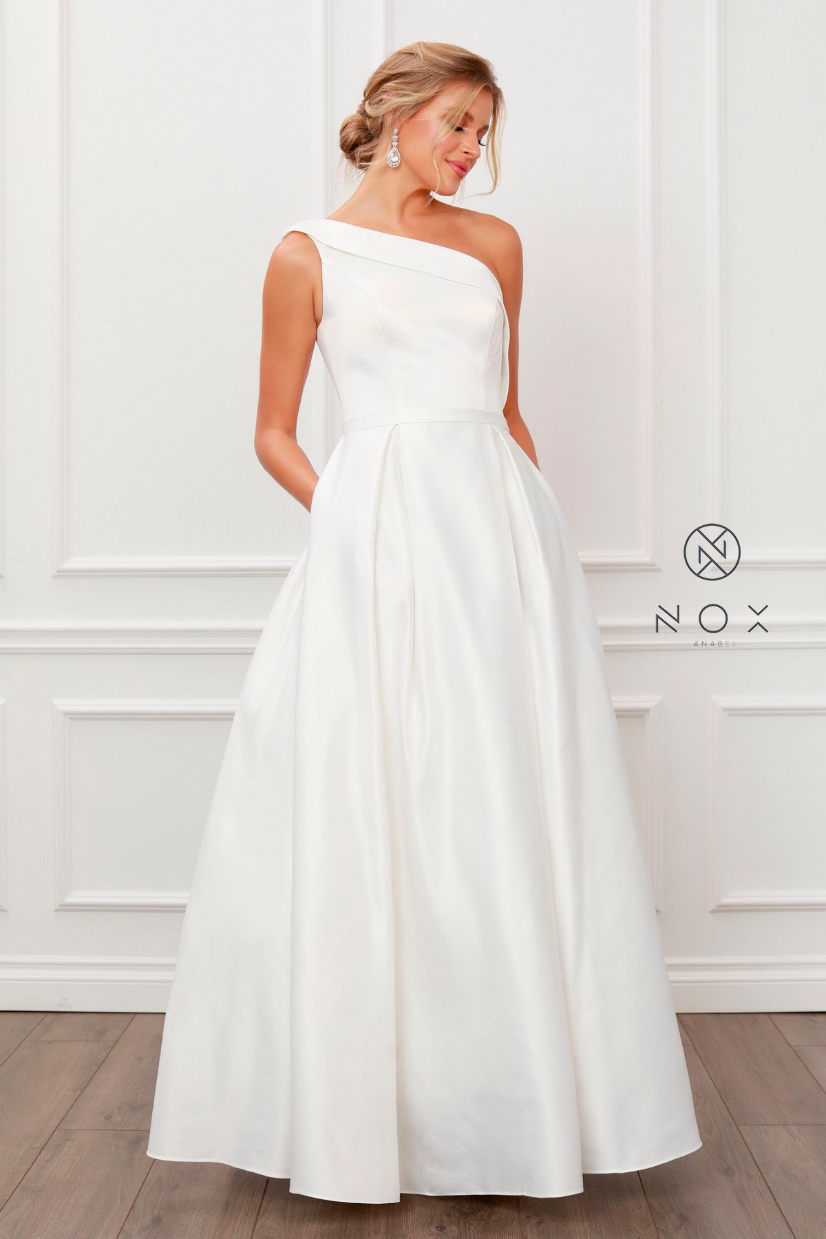 Clearance Sale -Long One Shoulder A-Line Dress By Nox Anabel -E469