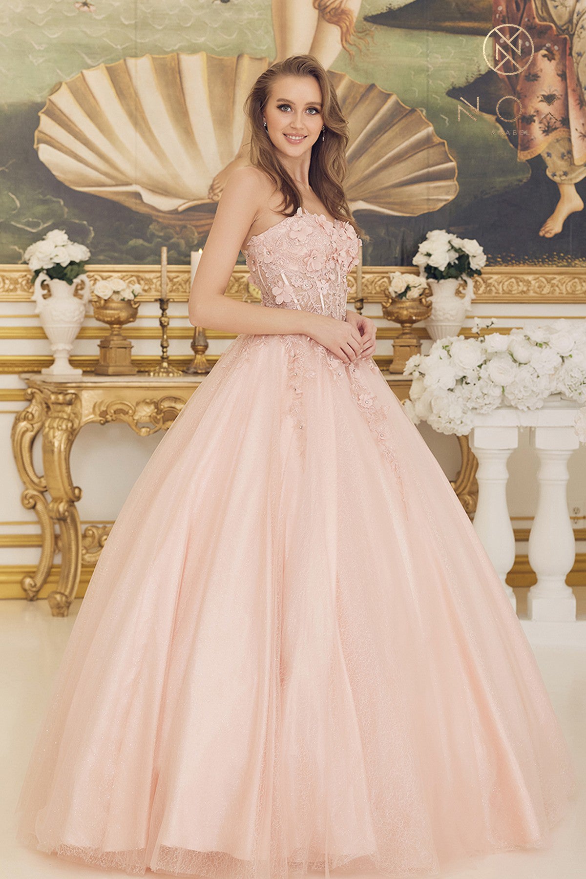 Nox Anabel -Cu1192 Floral Strapless Ball Gown