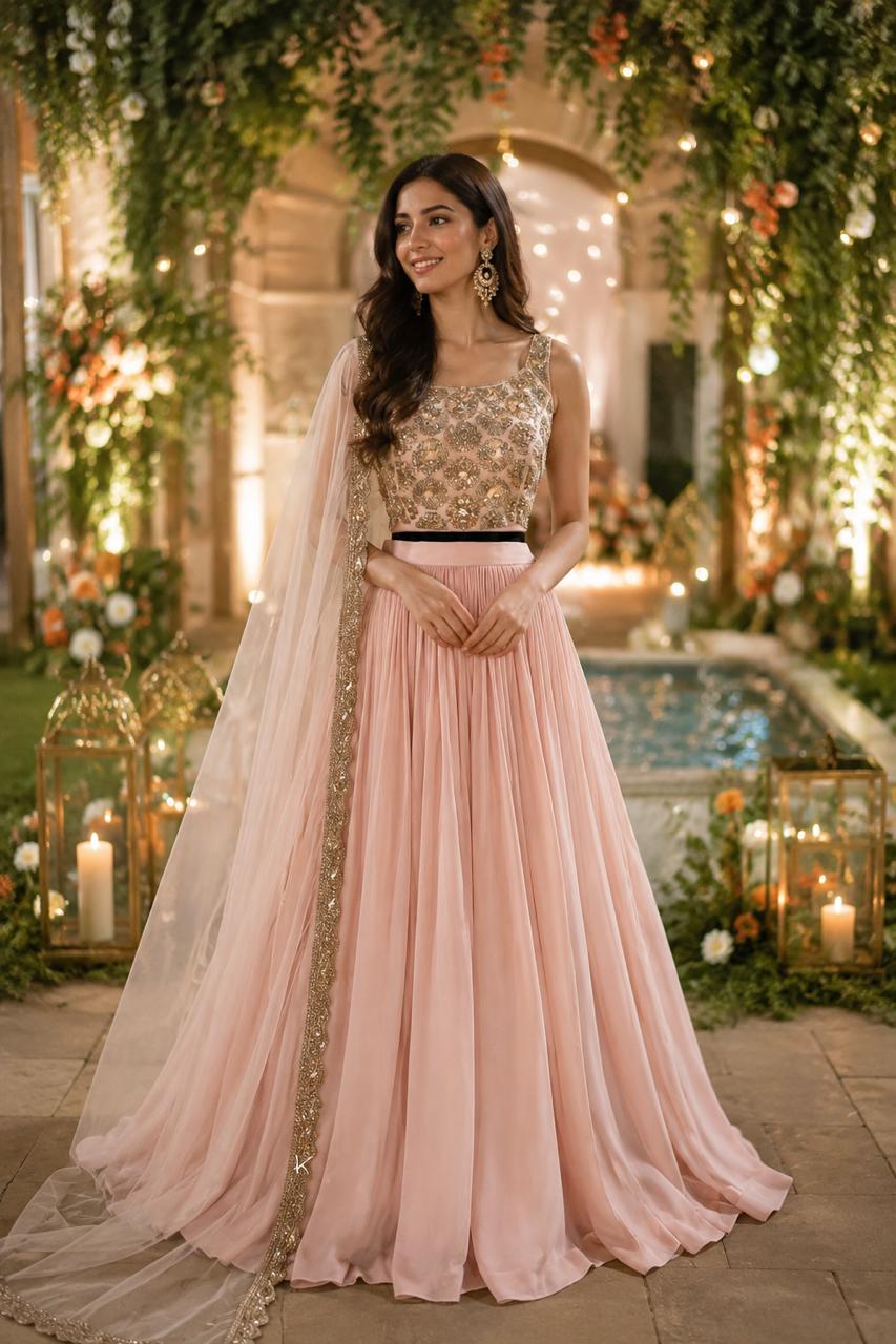 MyFashion -LIB26002 Rose Gold Embroidered Lehenga Choli Collection