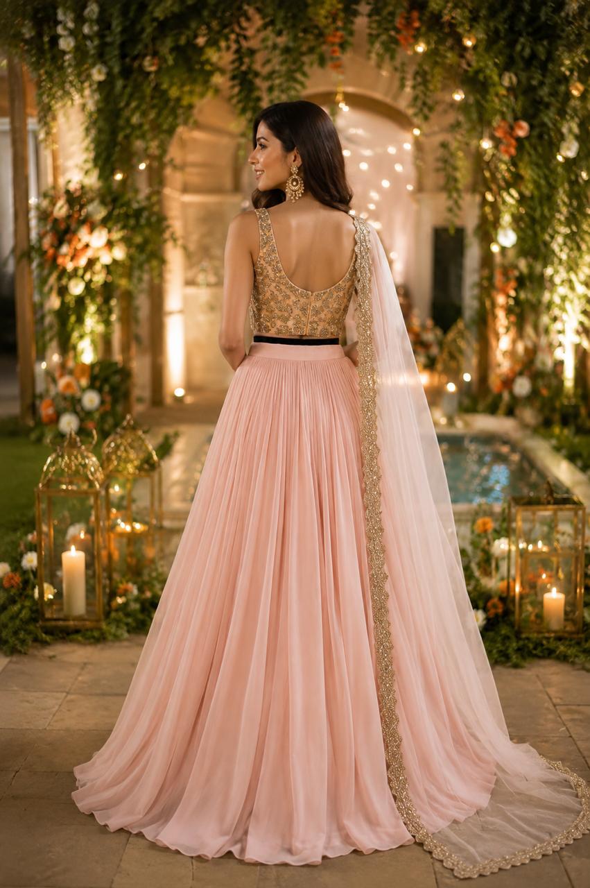 MyFashion -LIB26002 Rose Gold Embroidered Lehenga Choli Collection