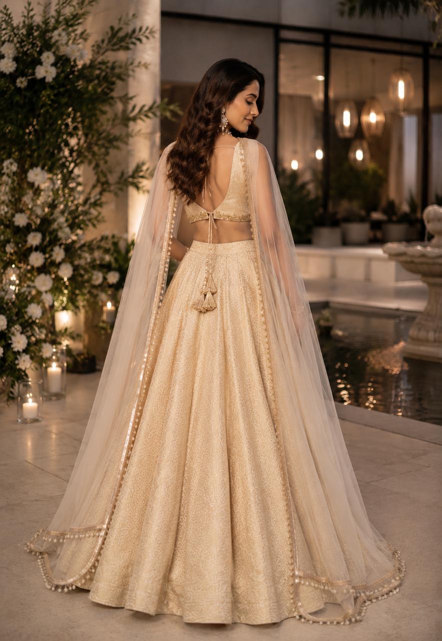 MyFashion -LIB26004 Champagne Gold Embroidered Lehenga Choli Collection