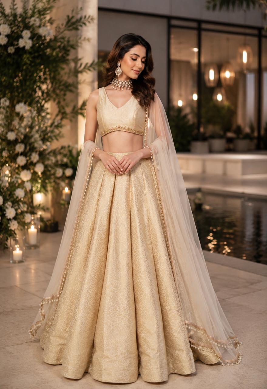 MyFashion -LIB26004 Champagne Gold Embroidered Lehenga Choli Collection