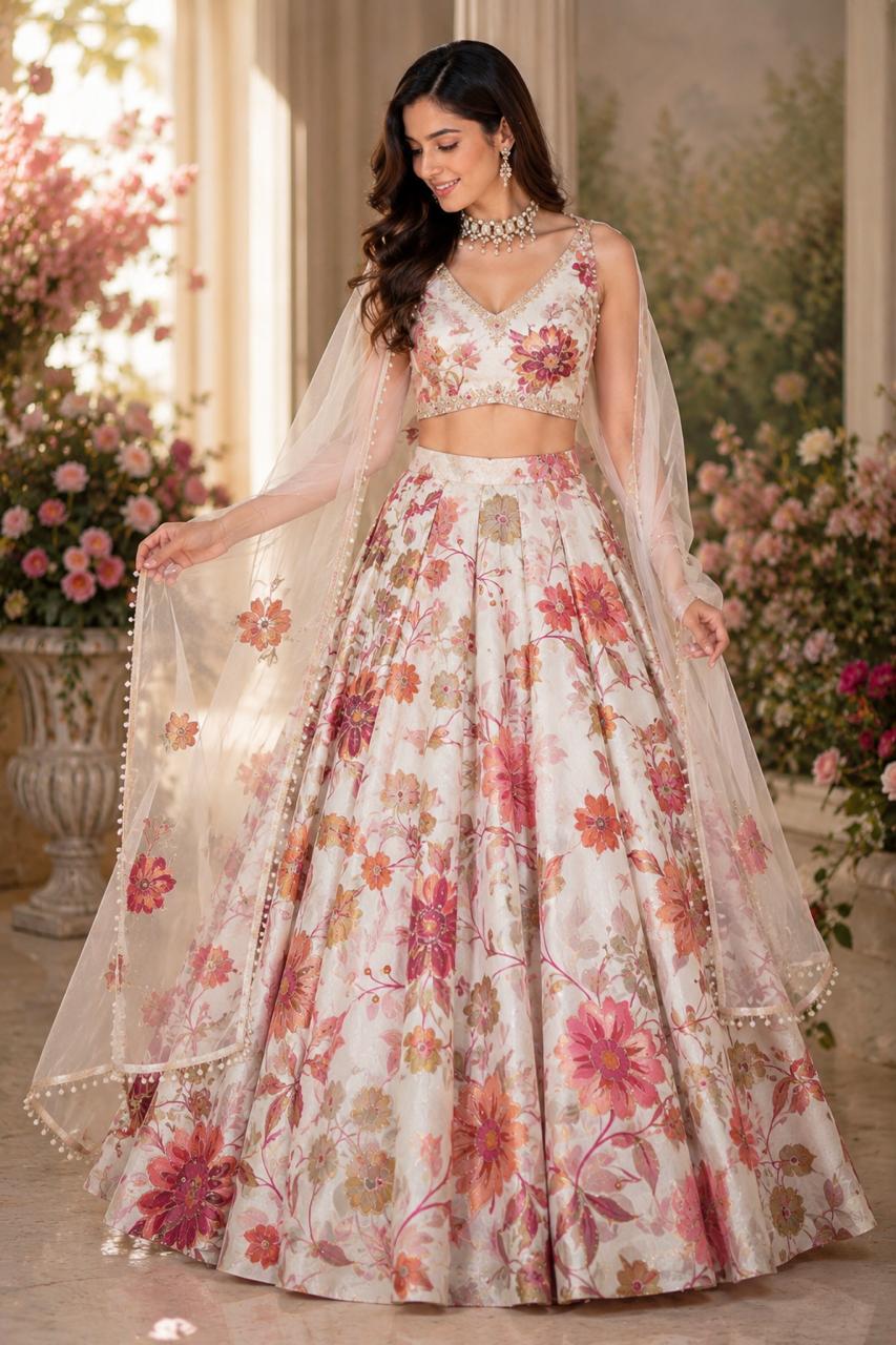 MyFashion -LIB26010 Blush Bloom Printed Chinon Lehenga Set with Chinon Dupatta Collection