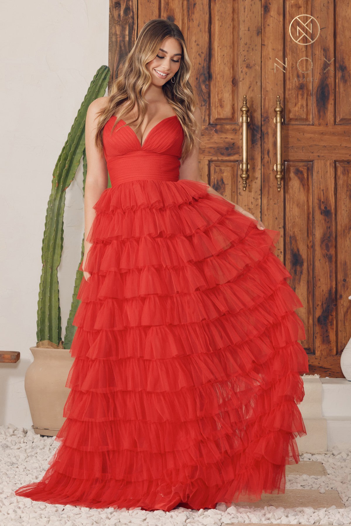 Nox Anabel -R1240 V-Neck A-Line Evening Gown