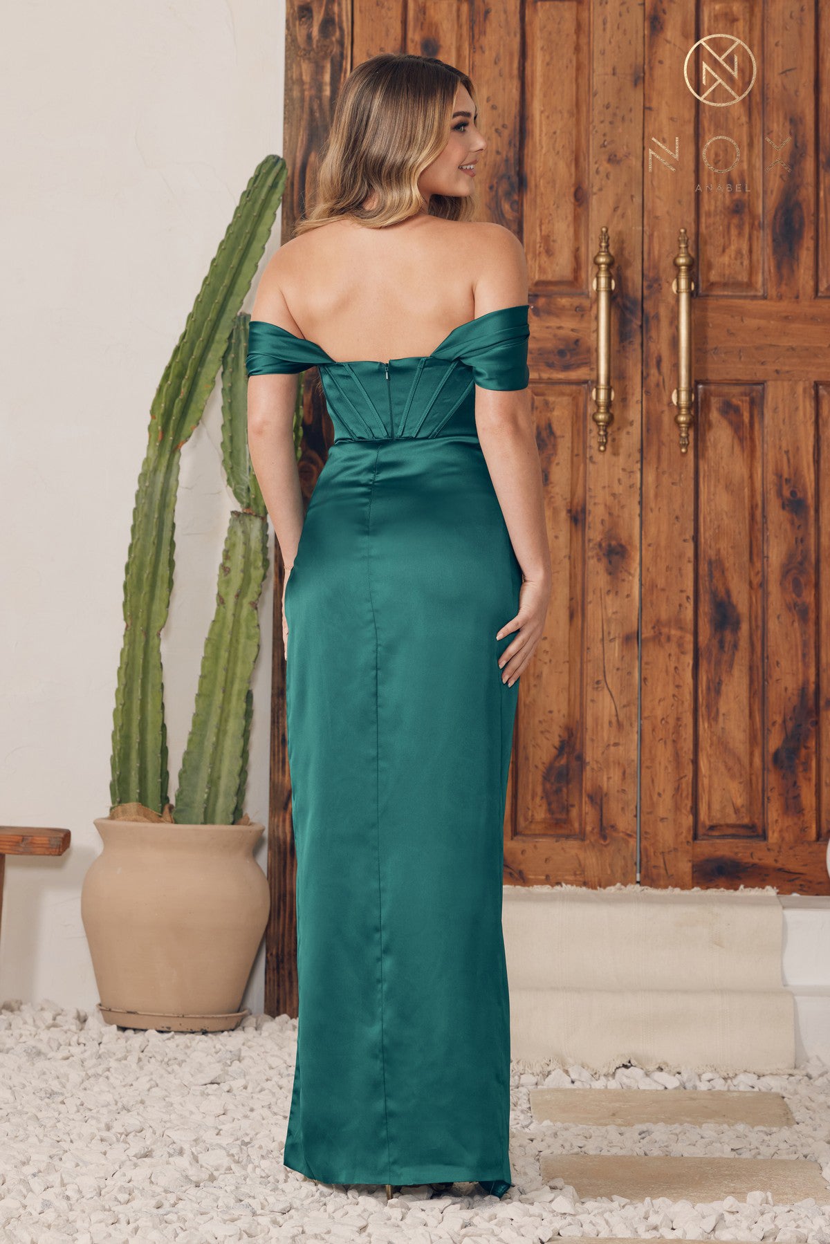Nox Anabel -R1236 Off Shoulder Corset Evening Gown