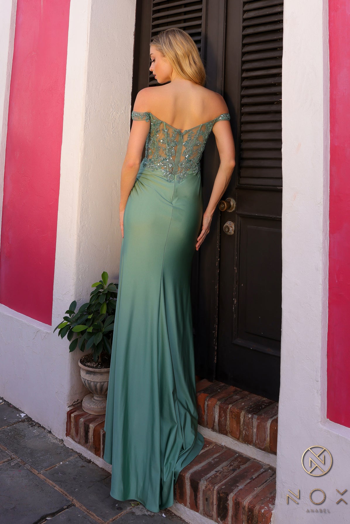 Nox Anabel -A1373 Beaded Bodice Sheath Dress