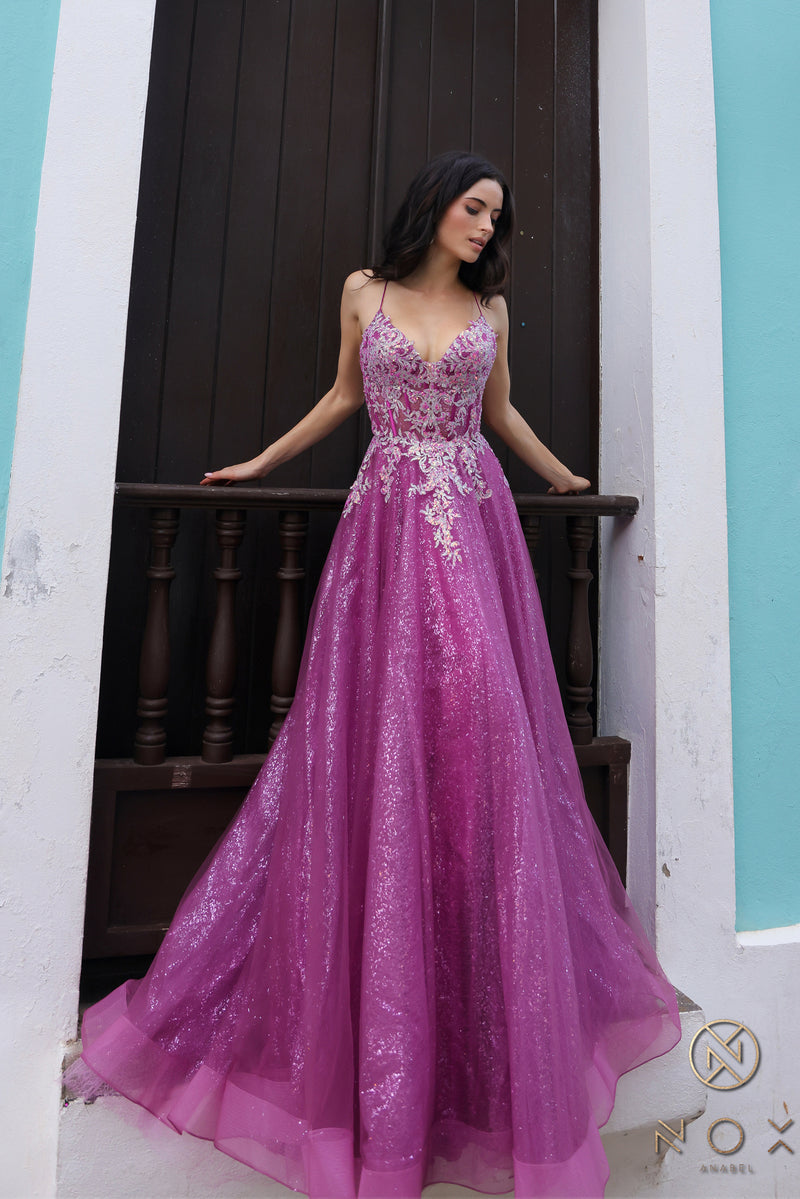Nox Anabel -C1407 Lace Applique A-Line Prom Gown