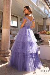 Nox Anabel -E1293 Off-Shoulder Layered Tulle Prom Dress