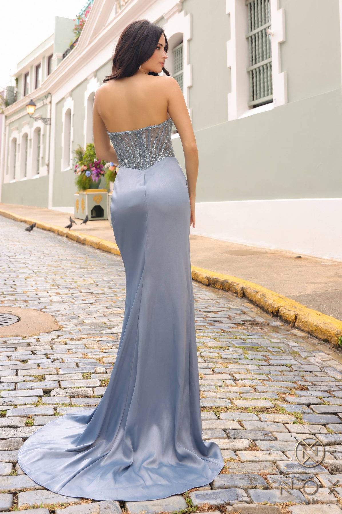 Nox Anabel -F1466 Strapless Beaded Sheath Dress