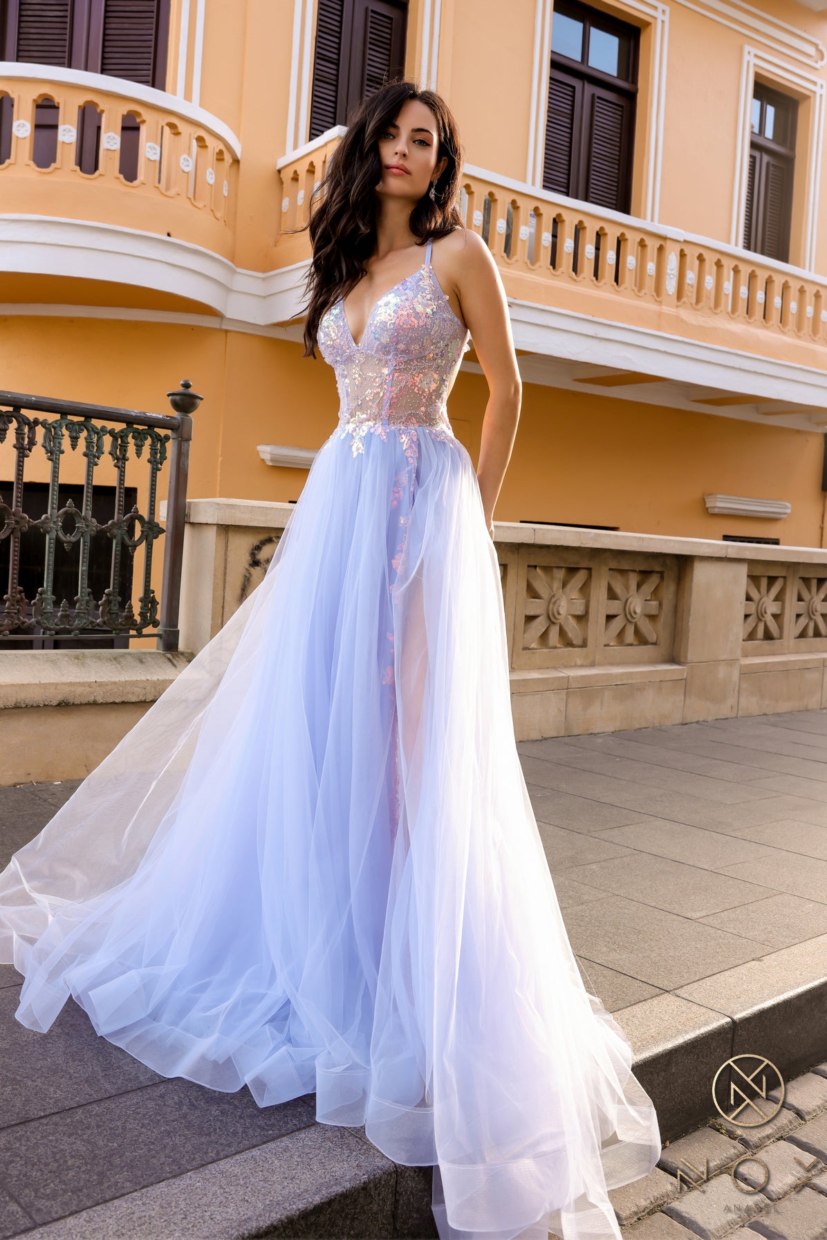 Nox Anabel -G1354 V-Neck Corset Prom Dress