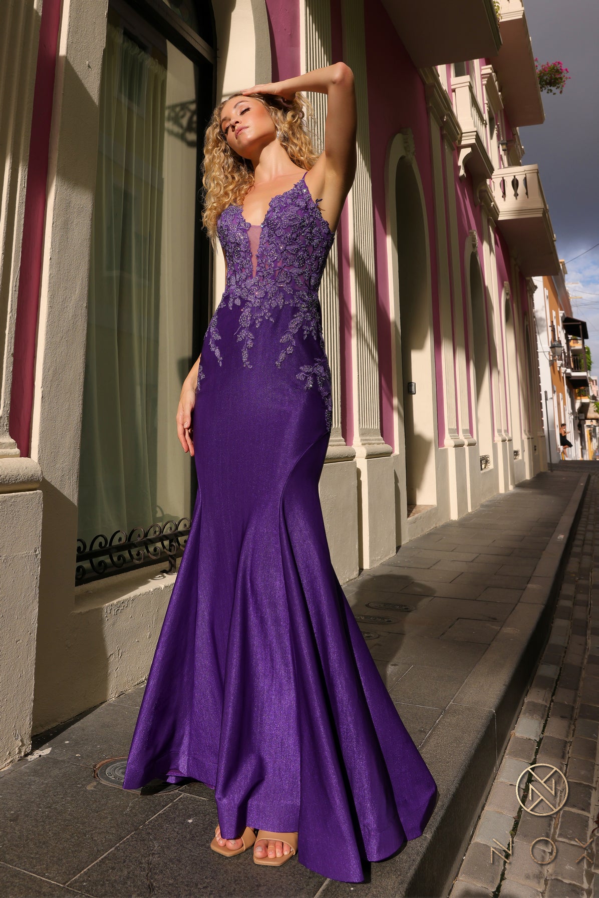 Nox Anabel -G1364 Lace Embroidered Bodice Sheath Dress