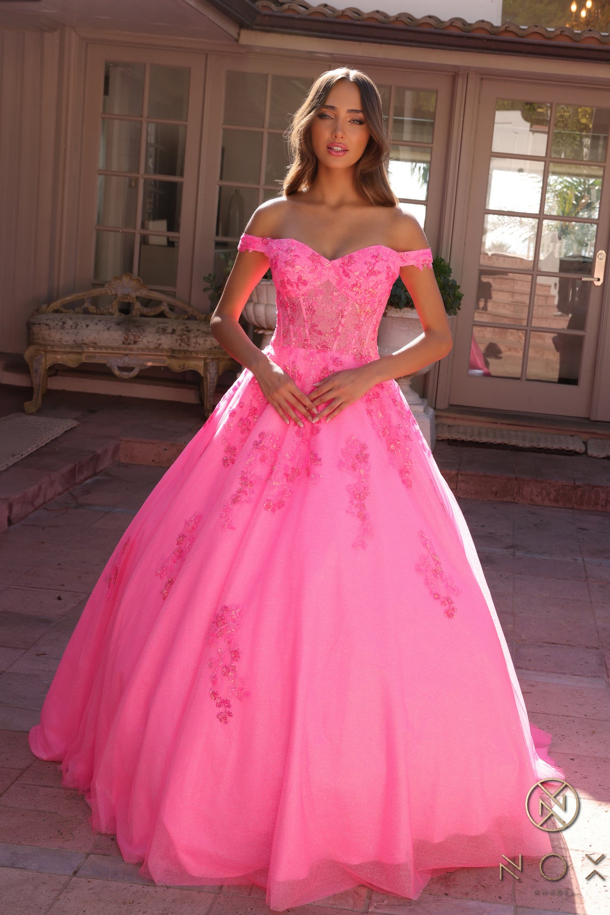 Nox Anabel -H1352 Corset Off-Shoulder Quinceanera Ballgown