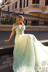Nox Anabel -J1324 Butterfly Embellished Off-Shoulder Prom Gown