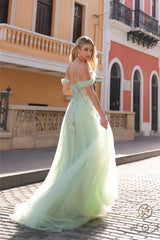 Nox Anabel -J1324 Butterfly Embellished Off-Shoulder Prom Gown