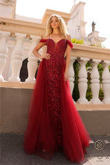 Nox Anabel -L1362 Floral Cold-Shoulder Corset Prom Dress