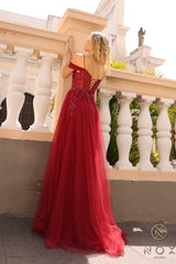 Nox Anabel -L1362 Floral Cold-Shoulder Corset Prom Dress