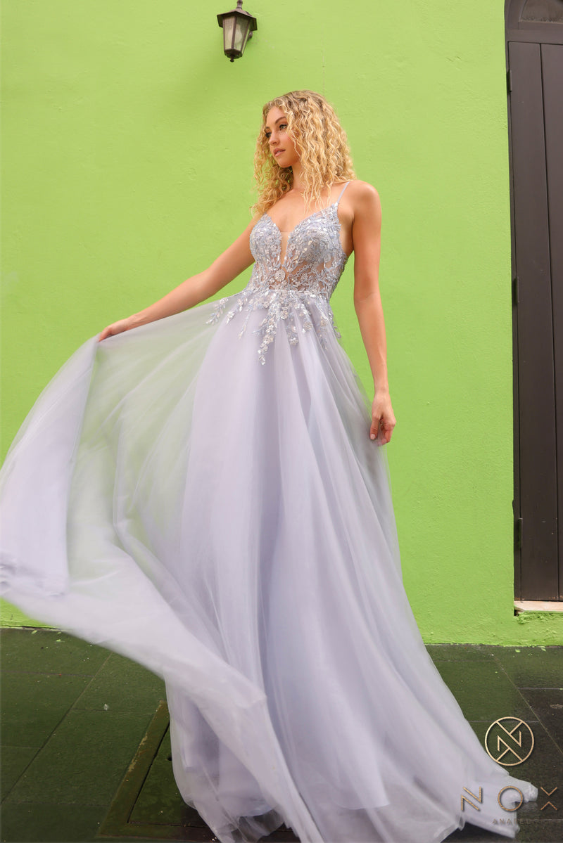 Nox Anabel -Q1391 Floral Embroidery Sleeveless Prom Dress