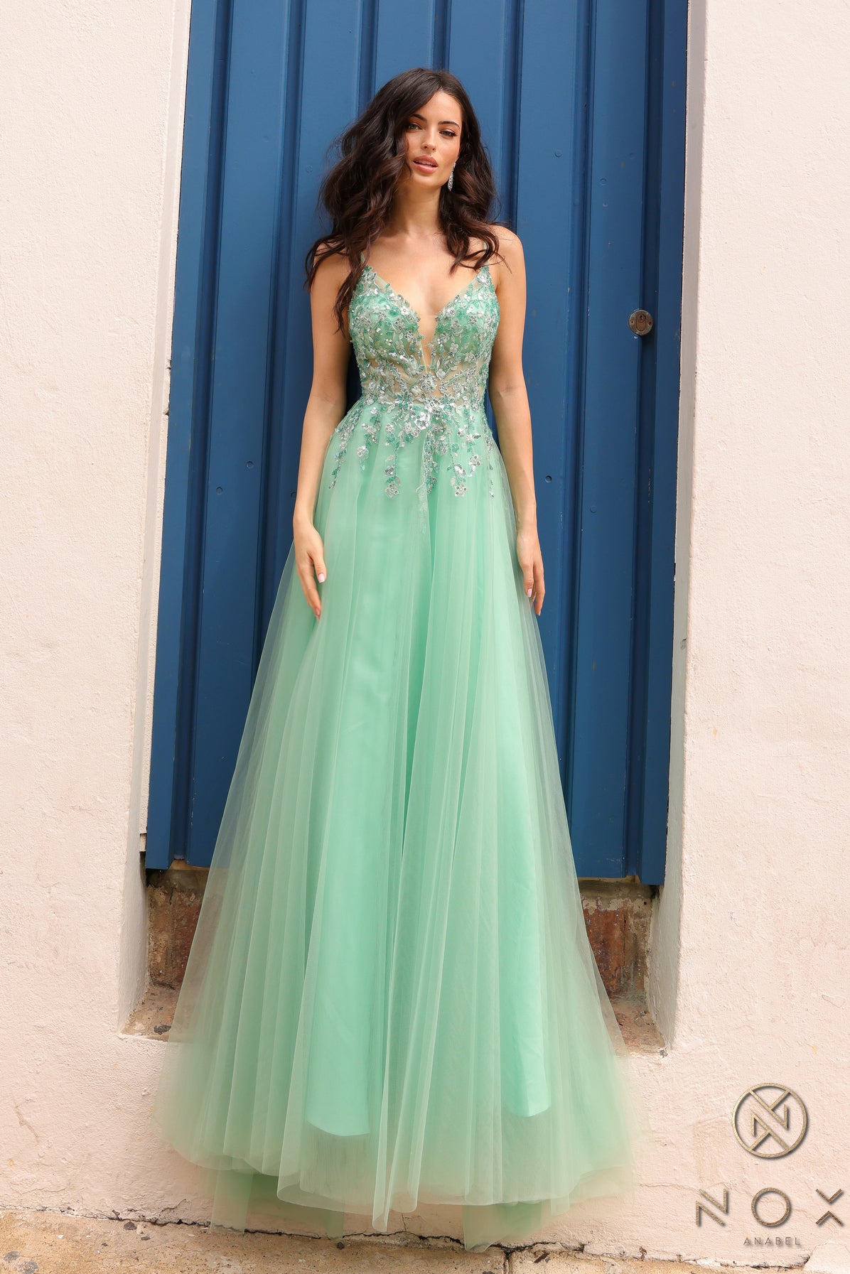 Nox Anabel -Q1391 Floral Embroidery Sleeveless Prom Dress