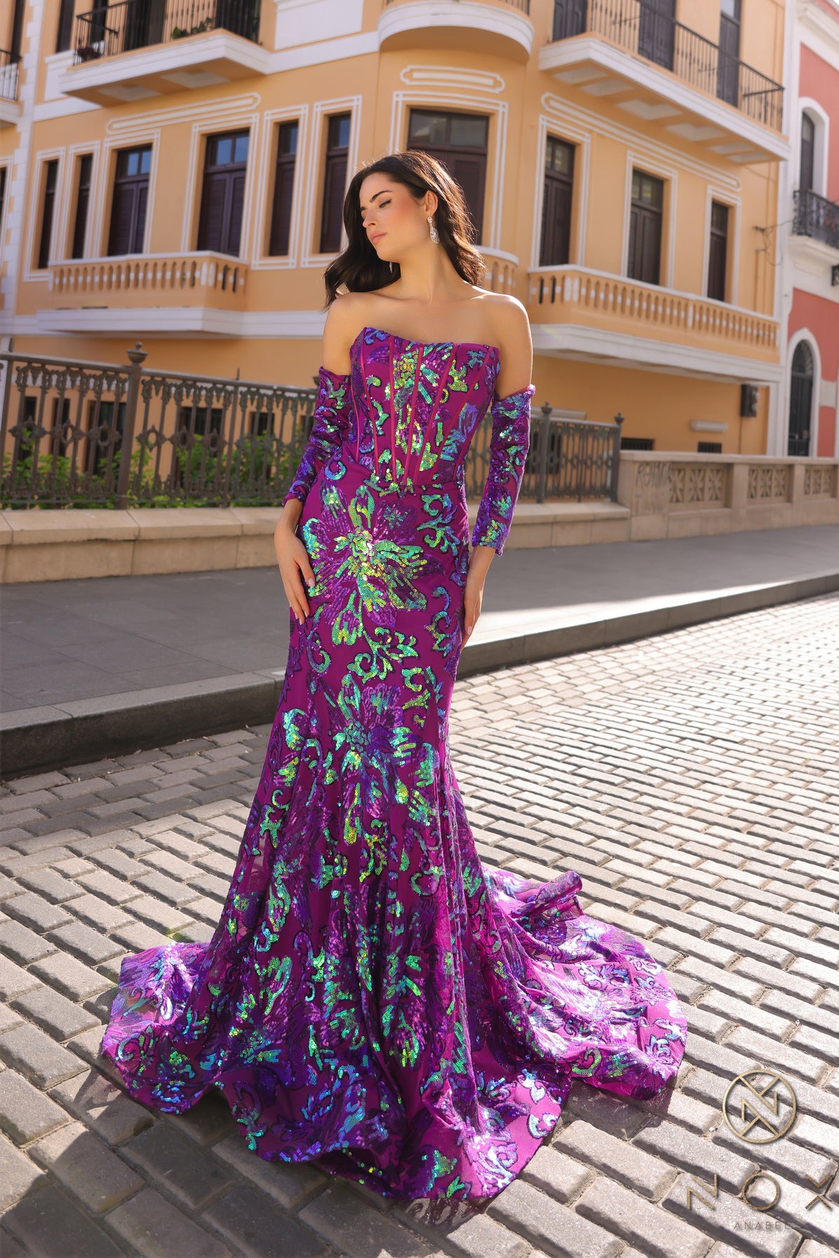 Nox Anabel -R1268 Floral Sequin Mermaid Dress