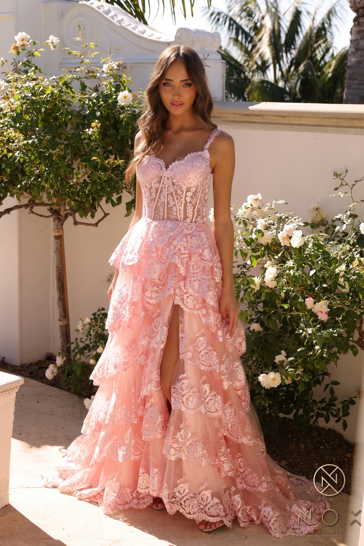 Nox Anabel - R1299 Sweetheart Neck Sheer Corset Prom Dress