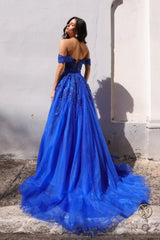 Nox Anabel -R1303 Floral Draped Off-Shoulder Prom Dress
