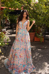 Nox Anabel -R1430 Plunging V-Neck Sequin Prom Dress