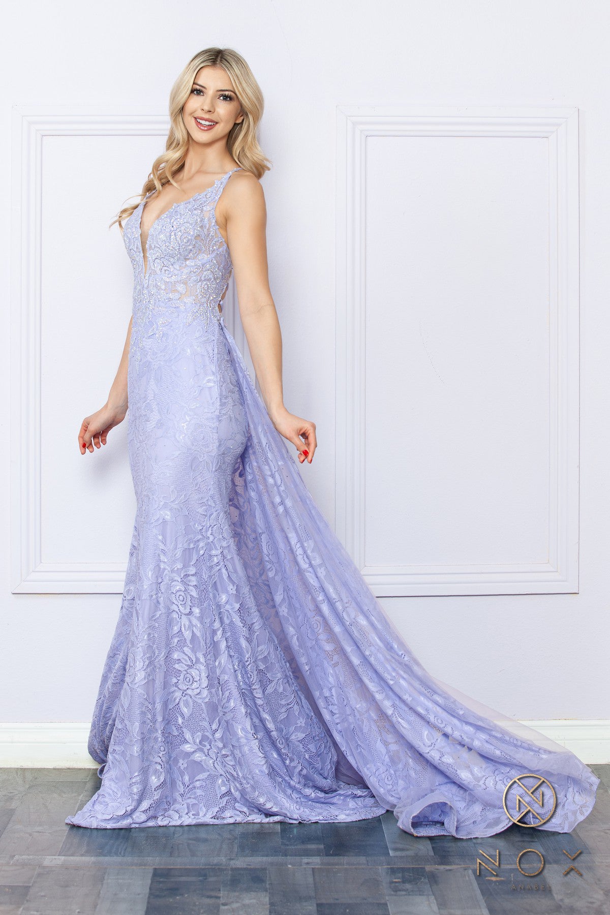 Nox Anabel -G1353 V-Neck Beaded Mermaid Dress