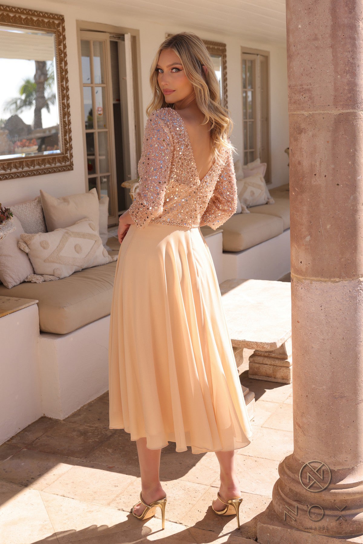 Cream Lace Tea Length Dress