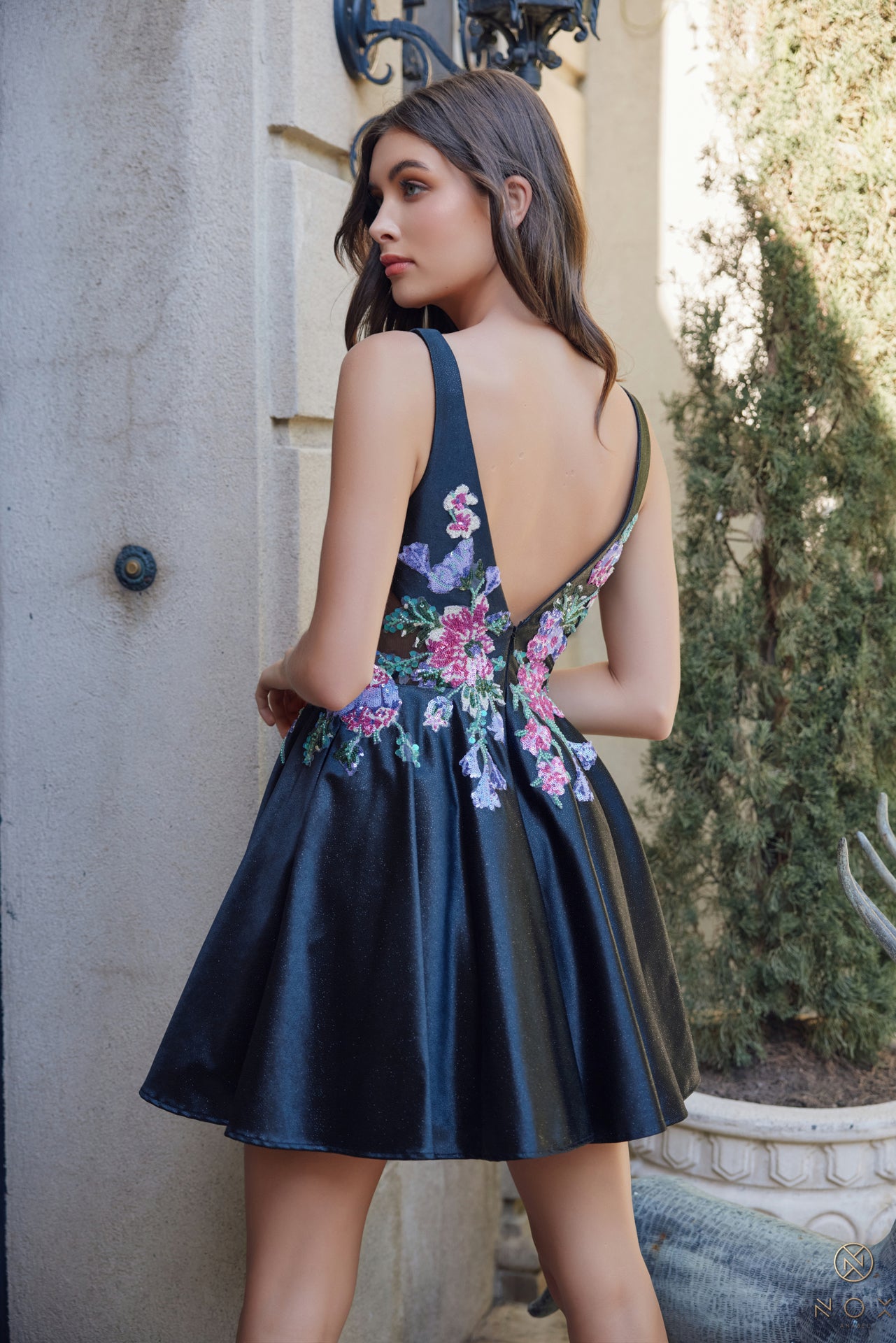 Nox Anabel -E916 Floral Embroidered A-Line Short Cocktail Dress