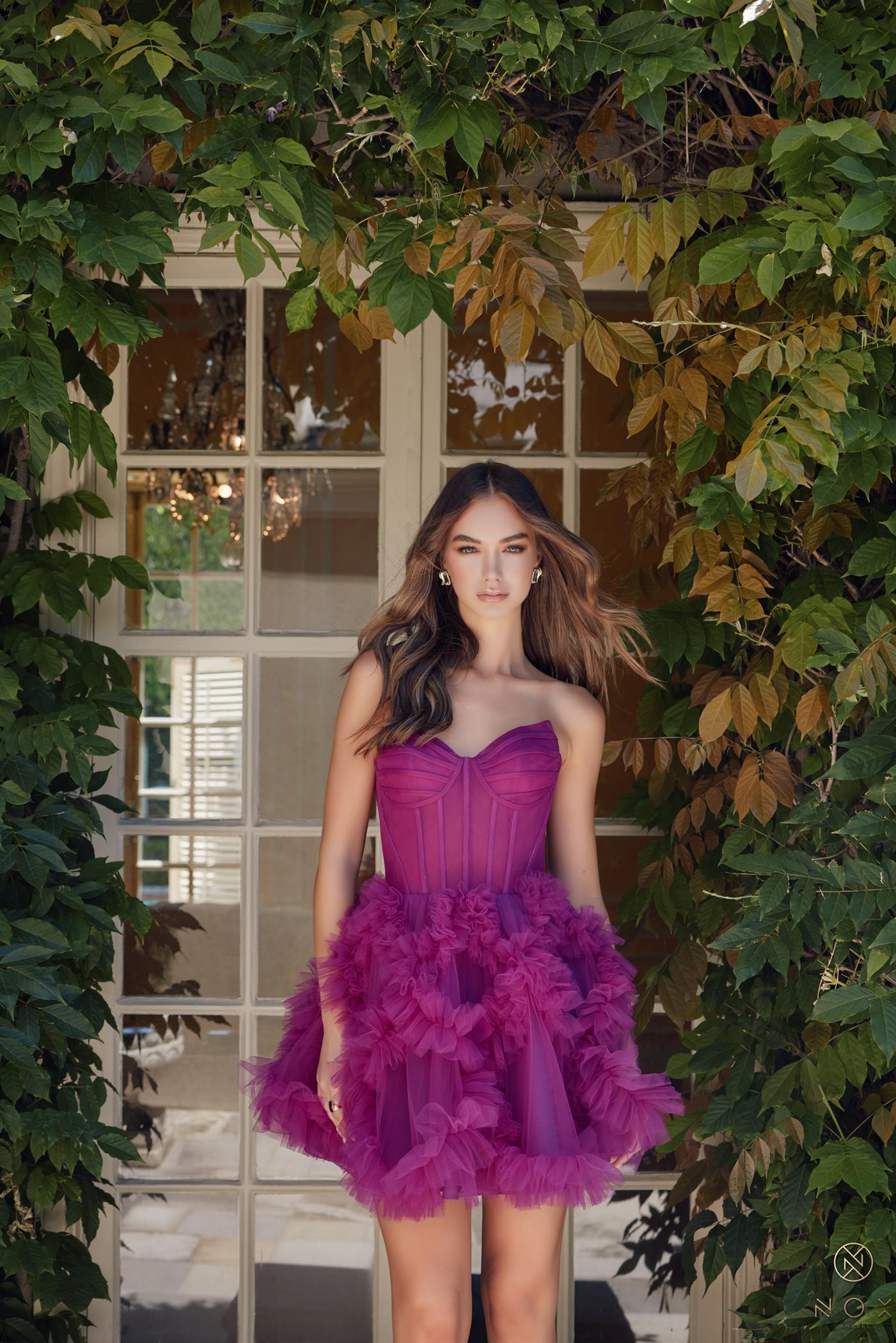 Nox Anabel -Y859 Strapless Ruffled A-Line Tulle Short Dress