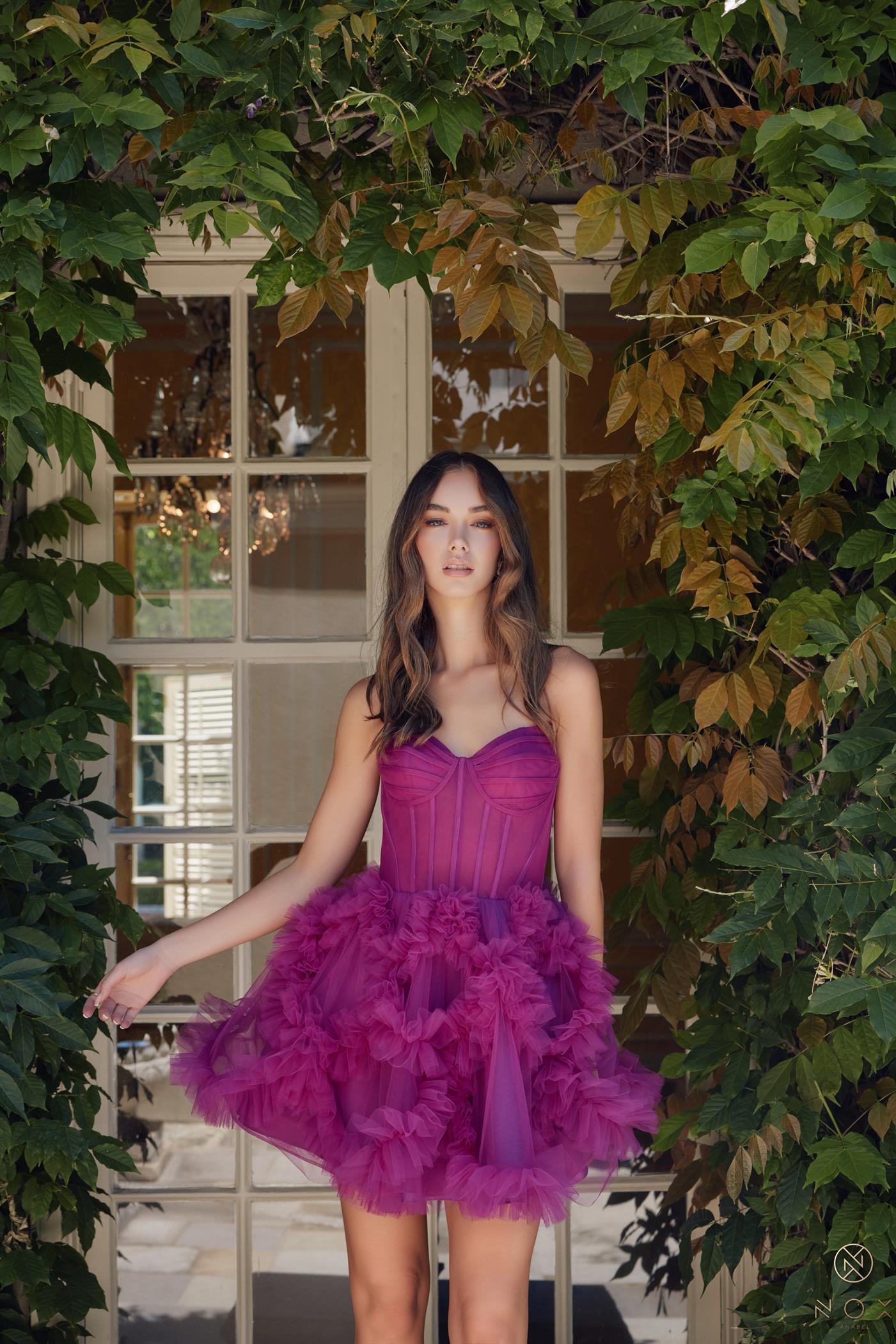 Nox Anabel -Y859 Strapless Ruffled A-Line Tulle Short Dress