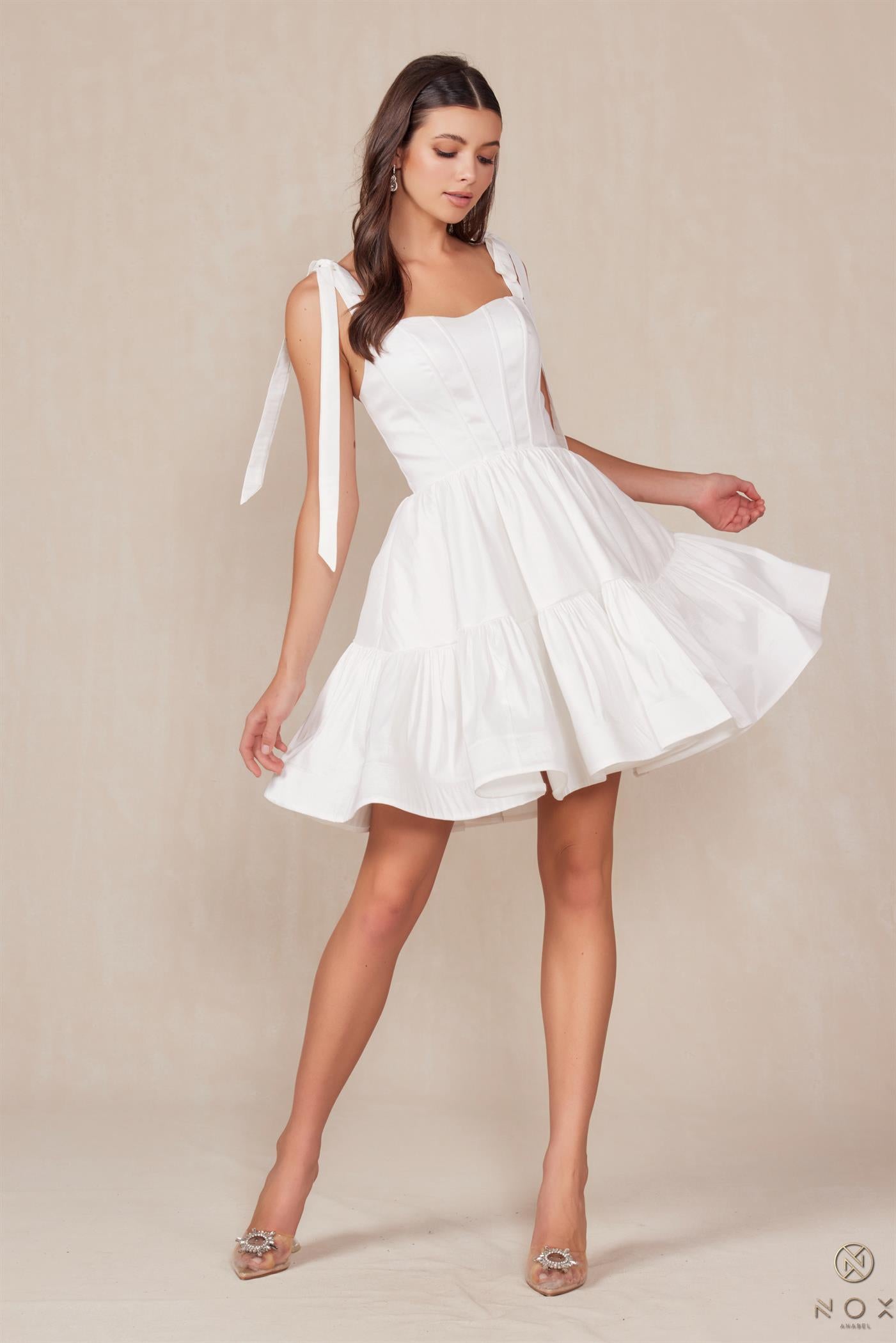 Nox Anabel -T869W White Sweetheart A-Line Corset Short Dress