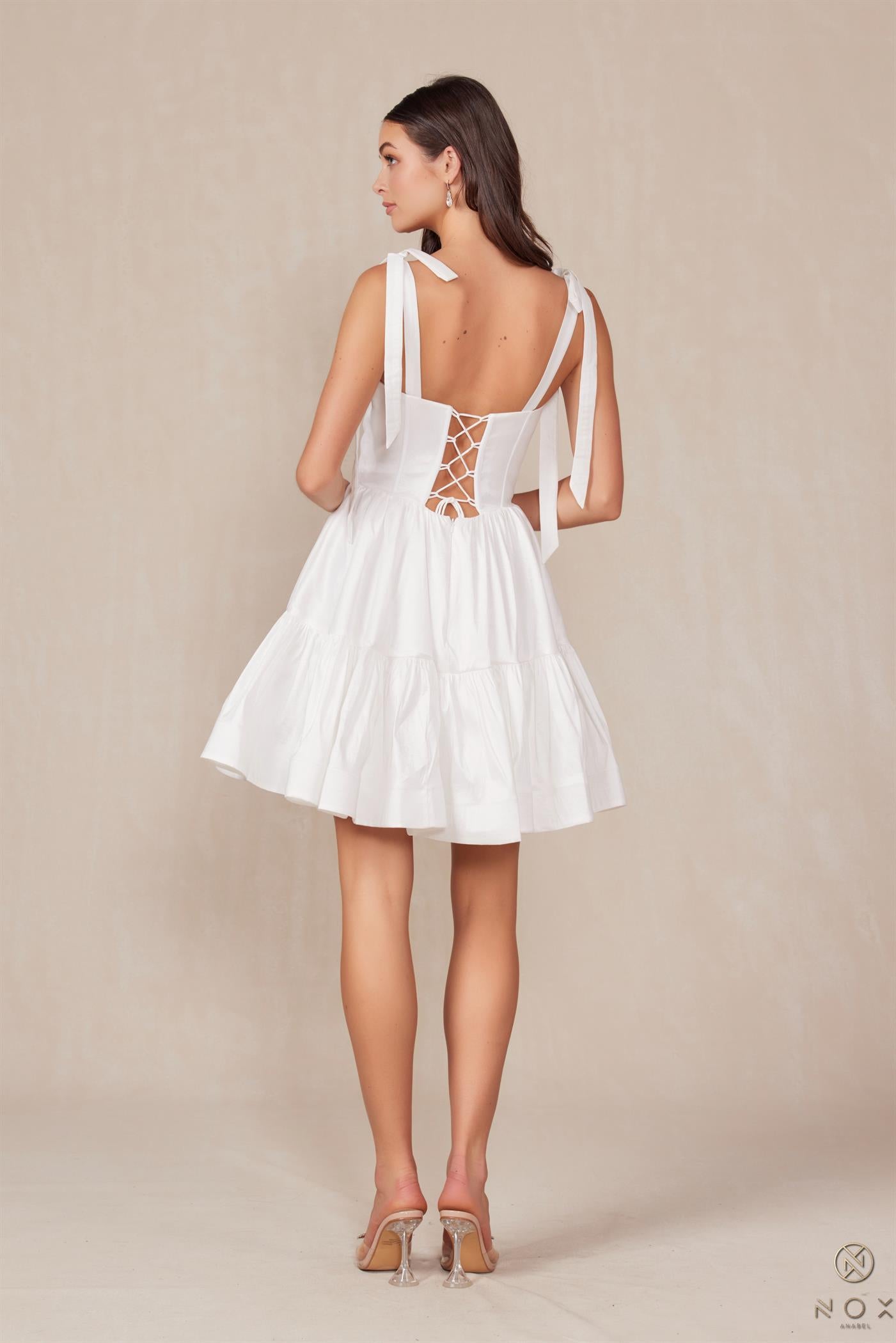 Nox Anabel -T869W White Sweetheart A-Line Corset Short Dress