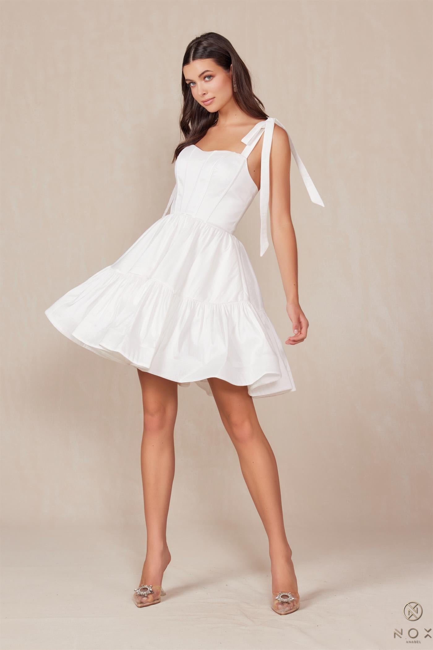 Nox Anabel -T869W White Sweetheart A-Line Corset Short Dress