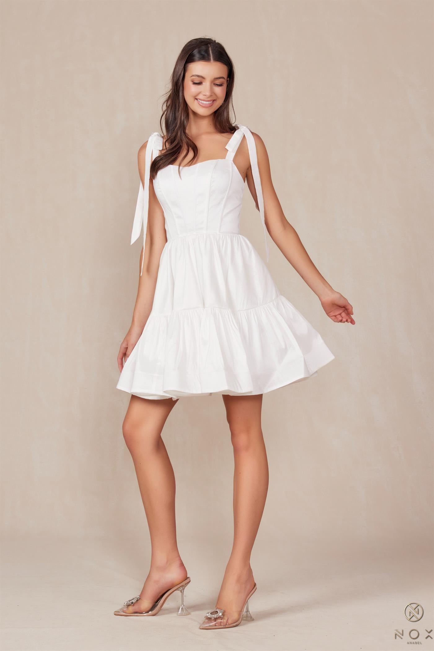 Nox Anabel -T869W White Sweetheart A-Line Corset Short Dress